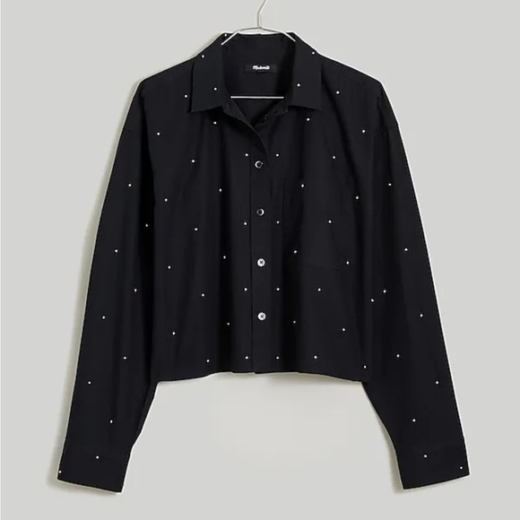 Madewell Tops - Madewell Poplin‎ Embellished Cropped Button-Up Shirt True Black NWT size L NO925